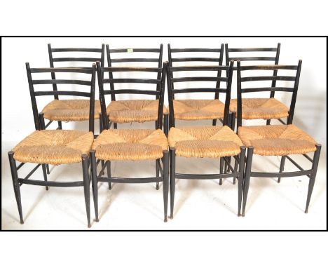 After Gio Ponti - Superleggera -&nbsp; A set of eight 20th century retro vintage ladder back dining chairs with black lacquer