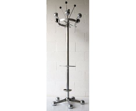 A rare and unusual 1970's retro vintage sputnik atomic space age coat / stick stand having painted and chromed steel comprisi