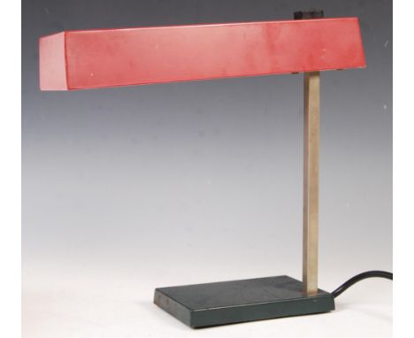 A rare and unusual 1950's designer retro vintage industrial work table desk lamp of cubist block form having a rectangular re