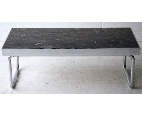 An original 1970's retro vintage chrome and marble coffee / centre table having a heavy black veined marble top with chrome p