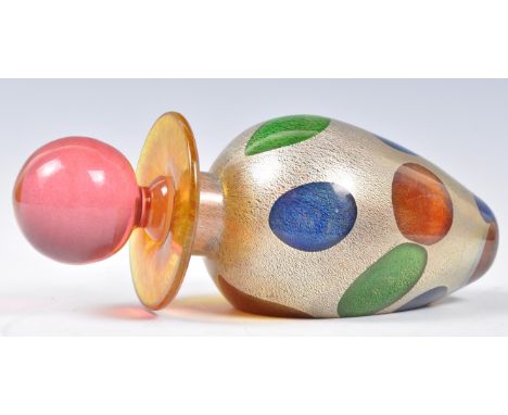 Iestyn &amp; Bev Davies - Blowzone - A contemporary studio art glass perfume bottle multi coloured bubbles on a gold flecked 