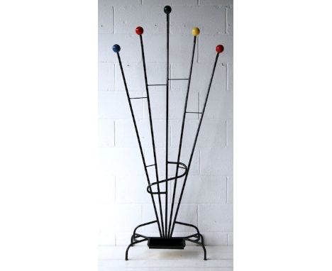 A rare original 1950's retro vintage sputnik atomic space age coat rack / hall stand. Ebonised tubular metal wire work constr