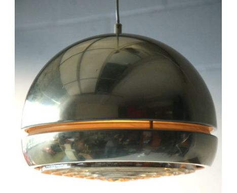 An original 1970's retro vintage designer pendant ceiling lamp / light fixture comprising of a gold effect aluminium large sp