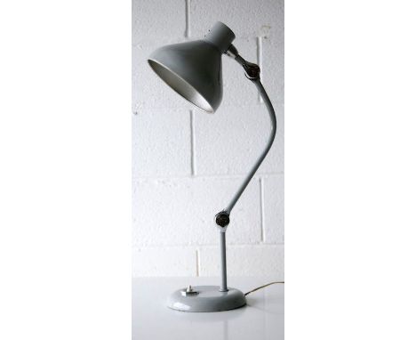 Jumo - GS1 - An original 1950's French retro vintage industrial factory work table desk lamp comprising a grey enamel conical