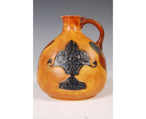 Clews &amp; Co Ltd - Chameleon Ware - A 20th century retro vintage studio art pottery jug having a mottled brown colourway wi