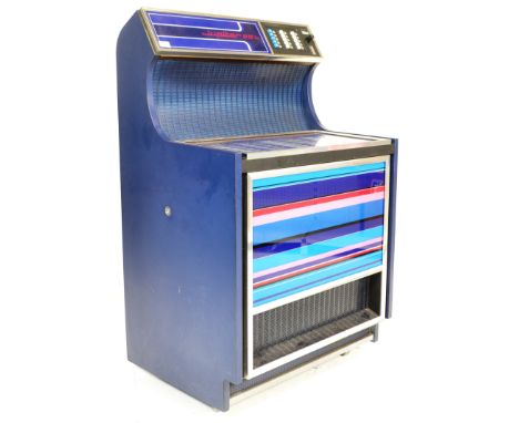 An original vintage retro Jupiter 80L record / 45rpm single playing Jukebox. Blue, with push button selection and lights. Con