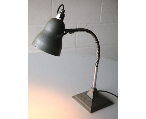 A 1930's early 20th century vintage industrial workman engineering machinist desk / table lamp comprising of a hammerite fini