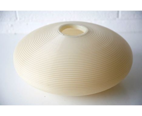 Rotaflex - A 1960's retro vintage U.F.O shaped spun plastic ceiling light lampshade of squat ovoid form having a rippled text