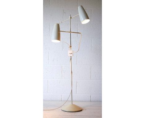 GA Scott - Maclamp Company - An original 1970's retro vintage floor standing standard lamp light having twin spot white ename