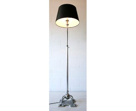 A stunning unusual mid 20th century retro vintage steel floor standing / standard lamp having a heavy Gothic cross style plat