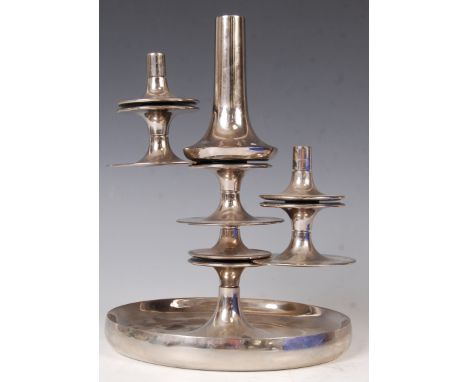 Fritz Nagel - a rare original retro vintage 1960's / 1970's modernist modular chrome candlestick set. Comprising of a large c