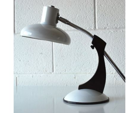 Fase - An unusual believed 1970's Spanish retro vintage table / desk lamp having a enamelled white stepped shade supported by