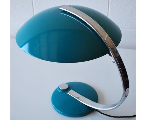 Egon Hillebrand - Hillebrand - An original 1960's retro vintage Bauhaus era table desk lamp having a conical turquoise enamel