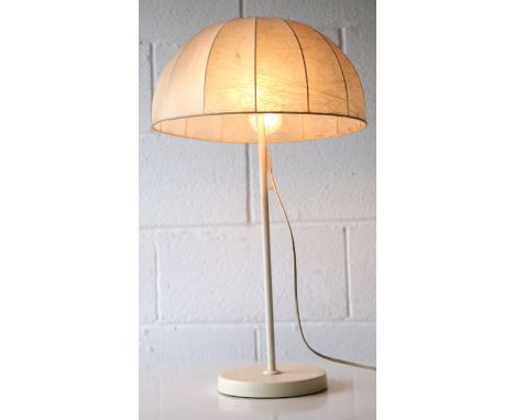 An unusual original 1960's retro vintage table desk lamp having a cocoon effect paper shade of segmented umbrella shape being