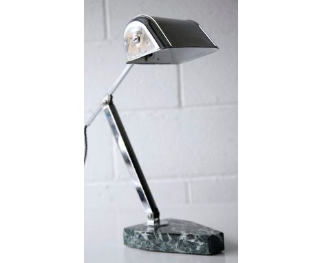 Fare - A rare 1930's French retro vintage table bankers / desk / table lamp comprising of a chromed wide shade supported by a