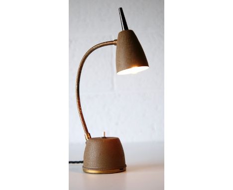 Eagle - Hi Lite - A 1950's American flexible goose neck desk lamp having a textured brown round tapering base with push butto