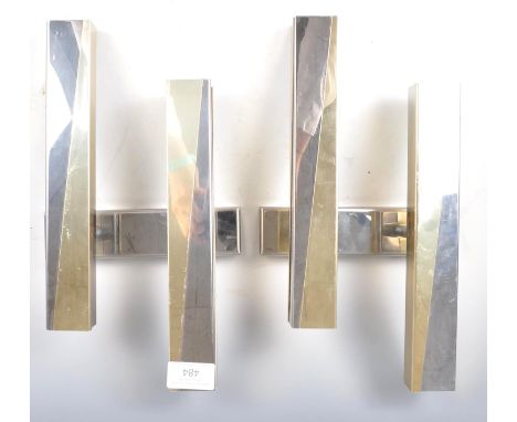 A pair of stunning original 1970's Italian retro vintage&nbsp; gold and chrome metal wall light lamp fixtures having two tone