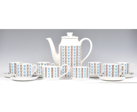 Jessie Tate - Midwinter Pottery - Nordic - An original 1950's retro vintage 15 piece coffee service set comprising: tall coff