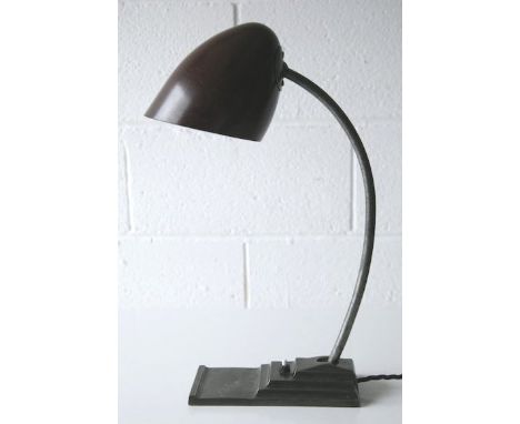 ERPE - A vintage 1930's Belgian art deco vintage industrial table / desk lamp comprising of a cast stepped footed base with p