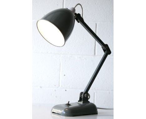 George Carwardine - Memlite - An original 1950's retro vintage industrial factory work desk lamp having a grey enamel conical