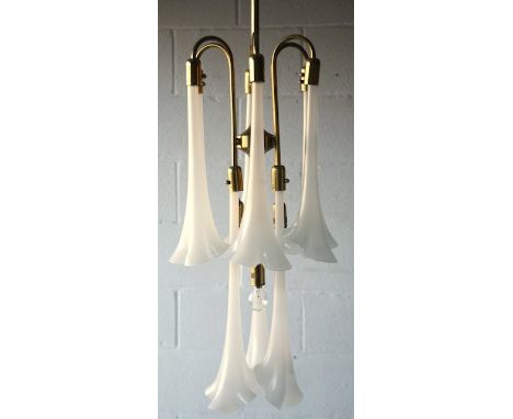 Murano - A mid 20th century Italian Venetian retro vintage studio art glass chandelier ceiling light fixture having a tubular