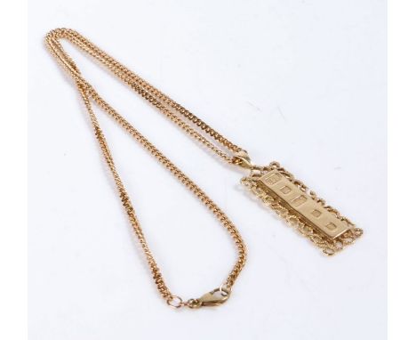 9 carat gold ingot and chain, weight 29.5 grams&nbsp;