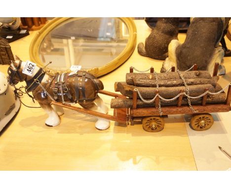Large ceramic horse and log cart. Not available for in-house P&amp;P. 