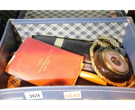 Vintage suitcase with drawing equipment contents and a barometer. Not available for in-house P&amp;P. 
