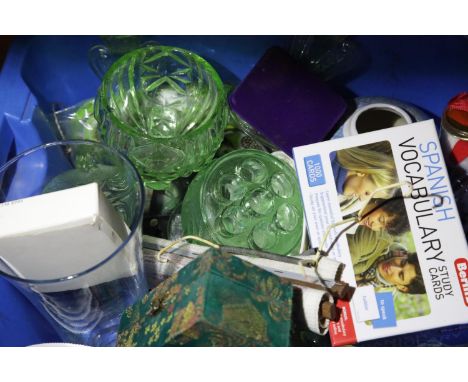 Four boxes of mixed household items including glass, silver plate, tools etc. Not available for in-house P&amp;P. 