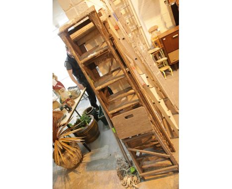 Three sets of oak step ladders. Not available for in-house P&amp;P. 