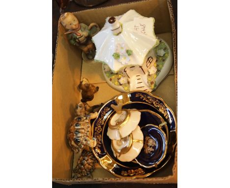 Coalport pastille burner "The Umbrella House", Hummel figure, Wade and Limoges ceramics. Not available for in-house P&amp;P 