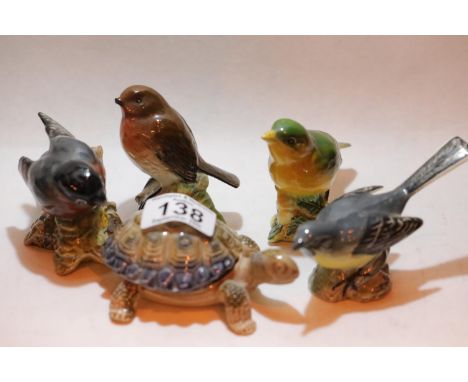 Four Beswick bird figurines and a Wade Tortoise trinket pot. P&amp;P Group 2 (£18+VAT for the first lot and £3+VAT for subseq