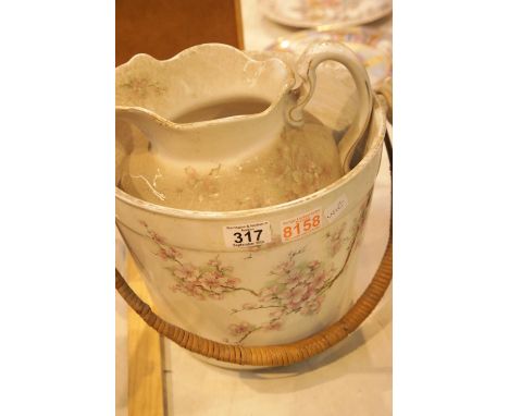 Large ceramic floral design bucket with matching jug. Not available for in-house P&amp;P. 