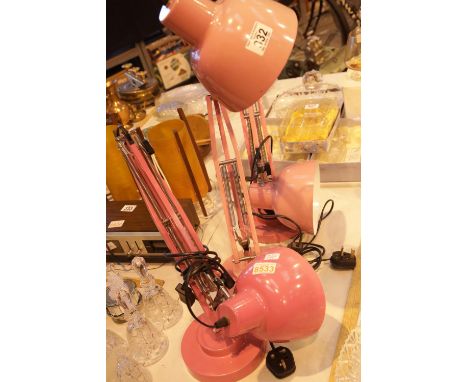 Three pink metal anglepoise lamps (all working). Not available for in-house P&P.Condition Report: All electrical items in thi