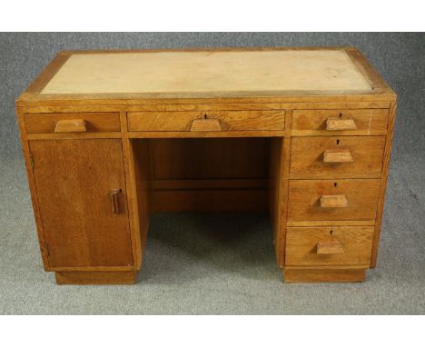 Desk, mid century light oak. (Has no inset writing surface). H.76 W.121 D.64cm.