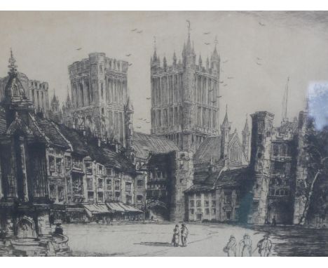 A signed limited edition lithograph of The Circus, Bath and two other prints, all framed and glazed. H.50 W.54cm. (The Circus