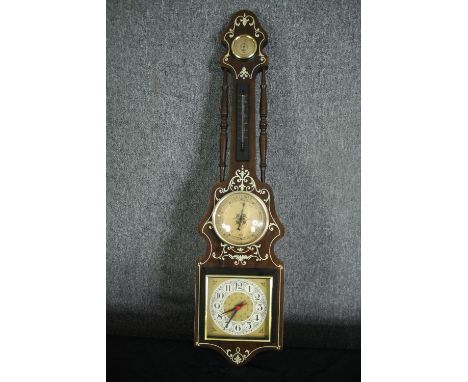 A mid 20th century continental inlaid barometer. L.89cm. (largest).