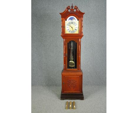 A Georgian style mahogany longcase clock with moonphase and steel and brass engraved face. H.212 W.53 D.30cm. 