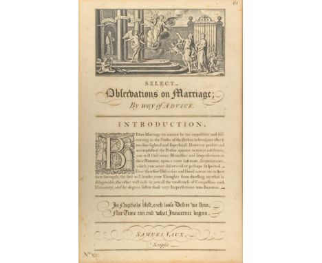 A framed and glazed George Bickham print, Observations on Marriage: By way of Advice. H.59 W.49cm
