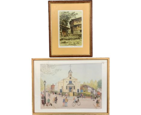A signed Gillian Lawson print along with a signed etching with aquatint, both framed and glazed. H.48 W.37cm, H.34 W.46cm.