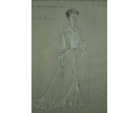 A pencil an chalk portrait of an actress, the name of the sitter is suggested as Celia Johnson or Madam Ranyevskaia (Faina Ra