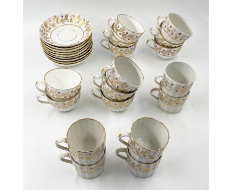 A collection of 19th century hand decorated porcelain cups and saucers; comprising 9 saucers and seventeen coffee cans and cu