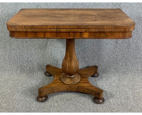 Card table, mid 19th century rosewood with swivel top foldover action. H.73 W.92 D.46cm (92 extended)