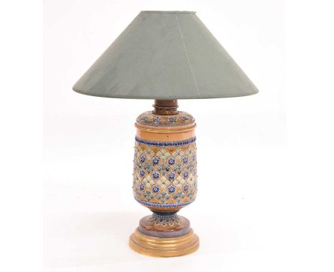 Doulton Lambeth stoneware and gilt metal mounted table lamp, 45cm high (incl. fitment)