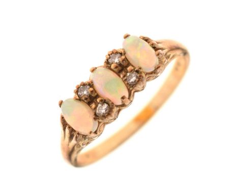 9ct gold, opal and diamond ring, size P½, 2.4g gross approx