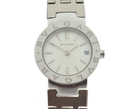 Bulgari - Lady's stainless steel quartz wristwatch, having a white dial with silvered baton and Arabic hour markers, date ape