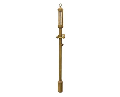 Portuguese brass marine stick barometer, the silvered register calibrated in barometric inches with Vernier scale and inscrib