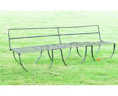 Metal three-seater slatted garden bench, 194cm x 63cm high