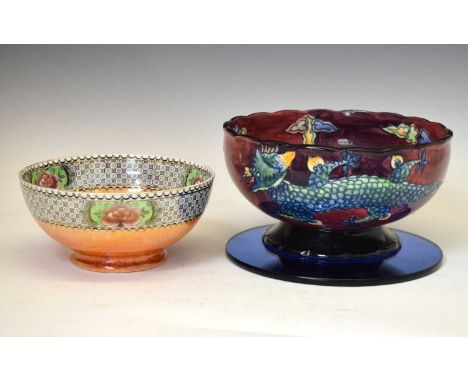 Maling bowl, of footed form printed with floral panels, together with a Royal Caulton bowl attributed to Frederick Rhead, pri