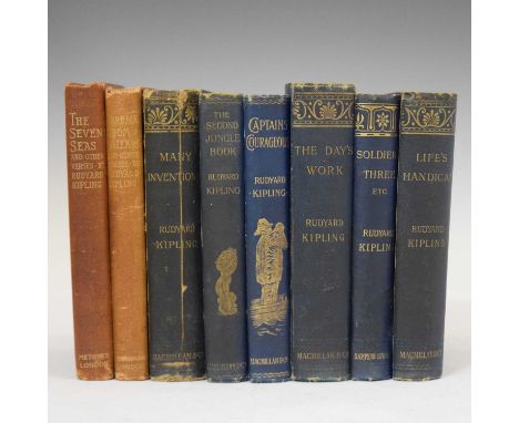 Rudyard Kipling - Eight first edition books - six of these Publ. MacMillan &amp; Co in blue cloth gilt, comprising: The Secon